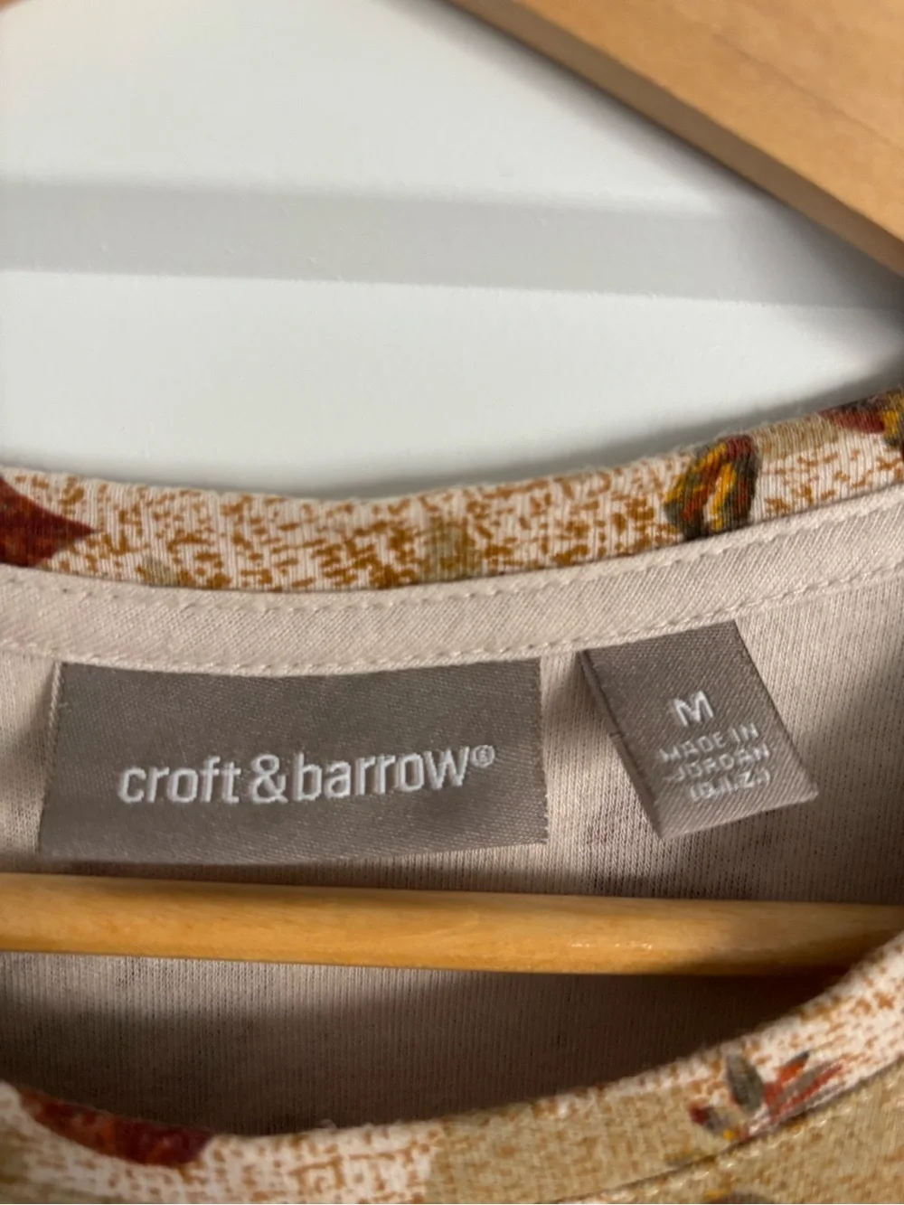 croft & barrow Beige Long Sleeve Floral Tee with Orange and Brown Accents - Picture 2 of 6